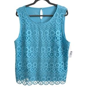 NWT Talbots XL Aqua Blue Lace Overlay Sleeveless Top